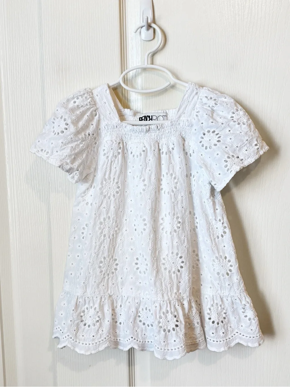 Beach Riot Girls Little Ollie Dress White Magnolia Eyelet Puff-Sleeve Size 3/4